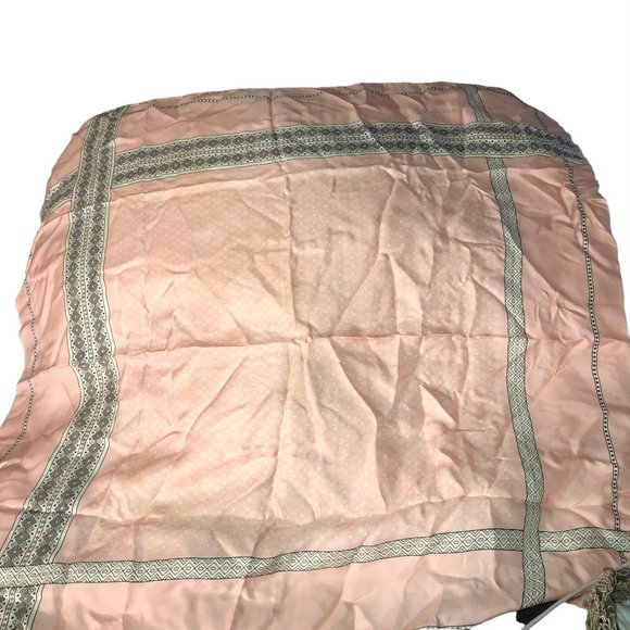 Vintage pink black 100% silk hand rolled sewn Moroccan tile print scarf … - Picture 2 of 4